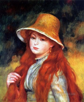 ピエール=オーギュスト・ルノワール Painting - 麦わら帽子の少女 ピエール・オーギュスト・ルノワール